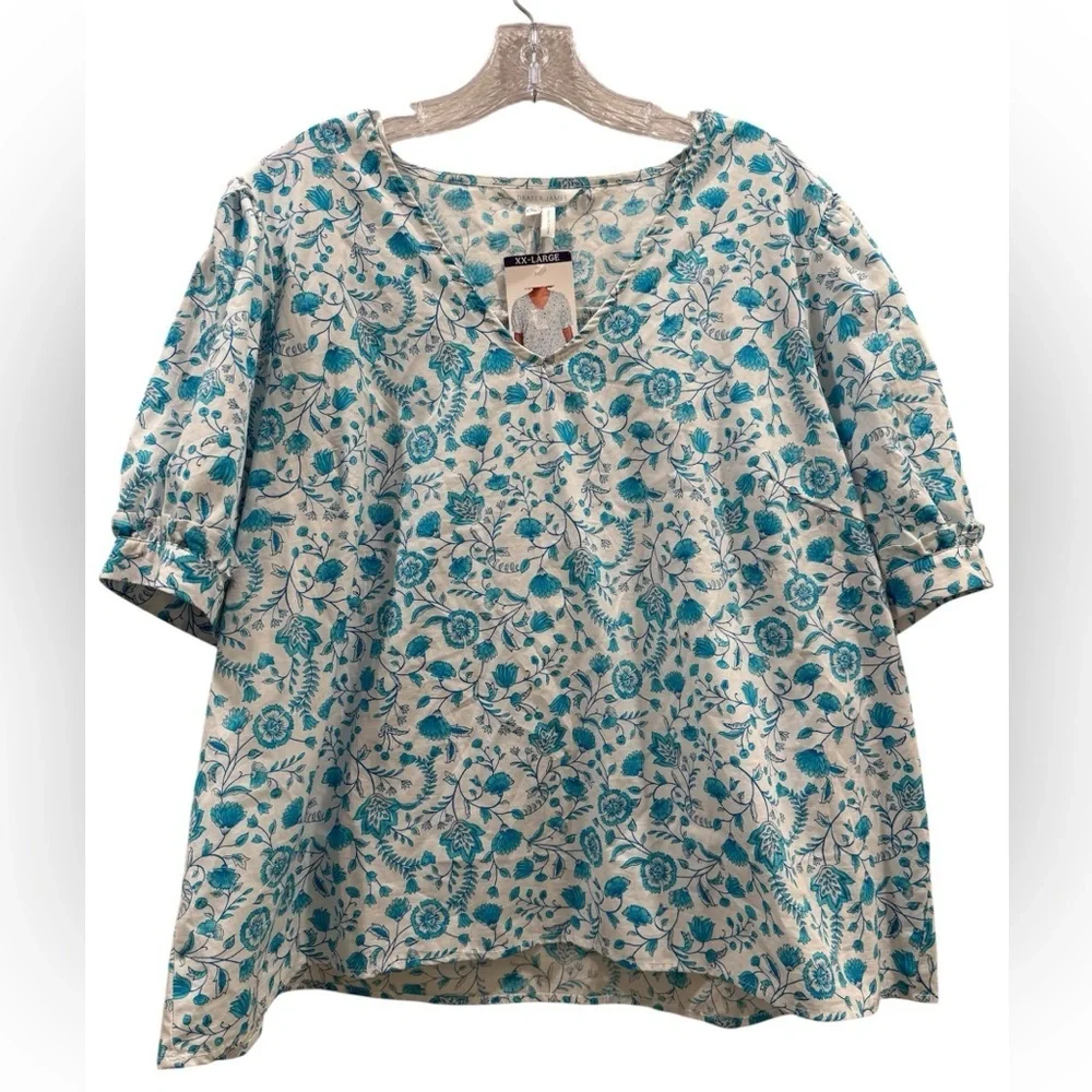 Draper James Blue and White Floral Blouse - Picture 4 of 6